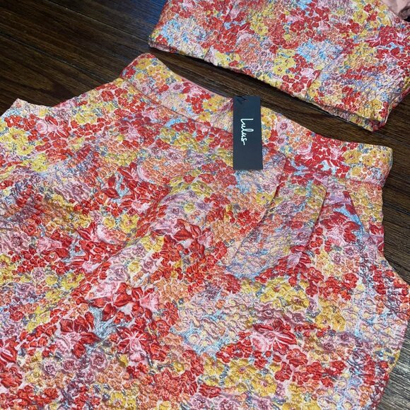 NWT Lulus XS Ellarina Pink Floral Metallic Tie-Strap Two-Piece Dress Midi Maxi - Picture 4 of 16